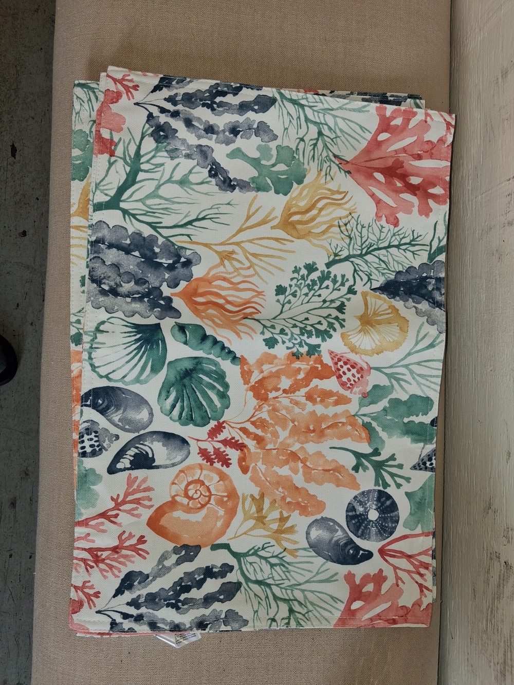 Anthropologie Coral Reef Printed Table Runner in Coral, Teal, Navy, Mustard